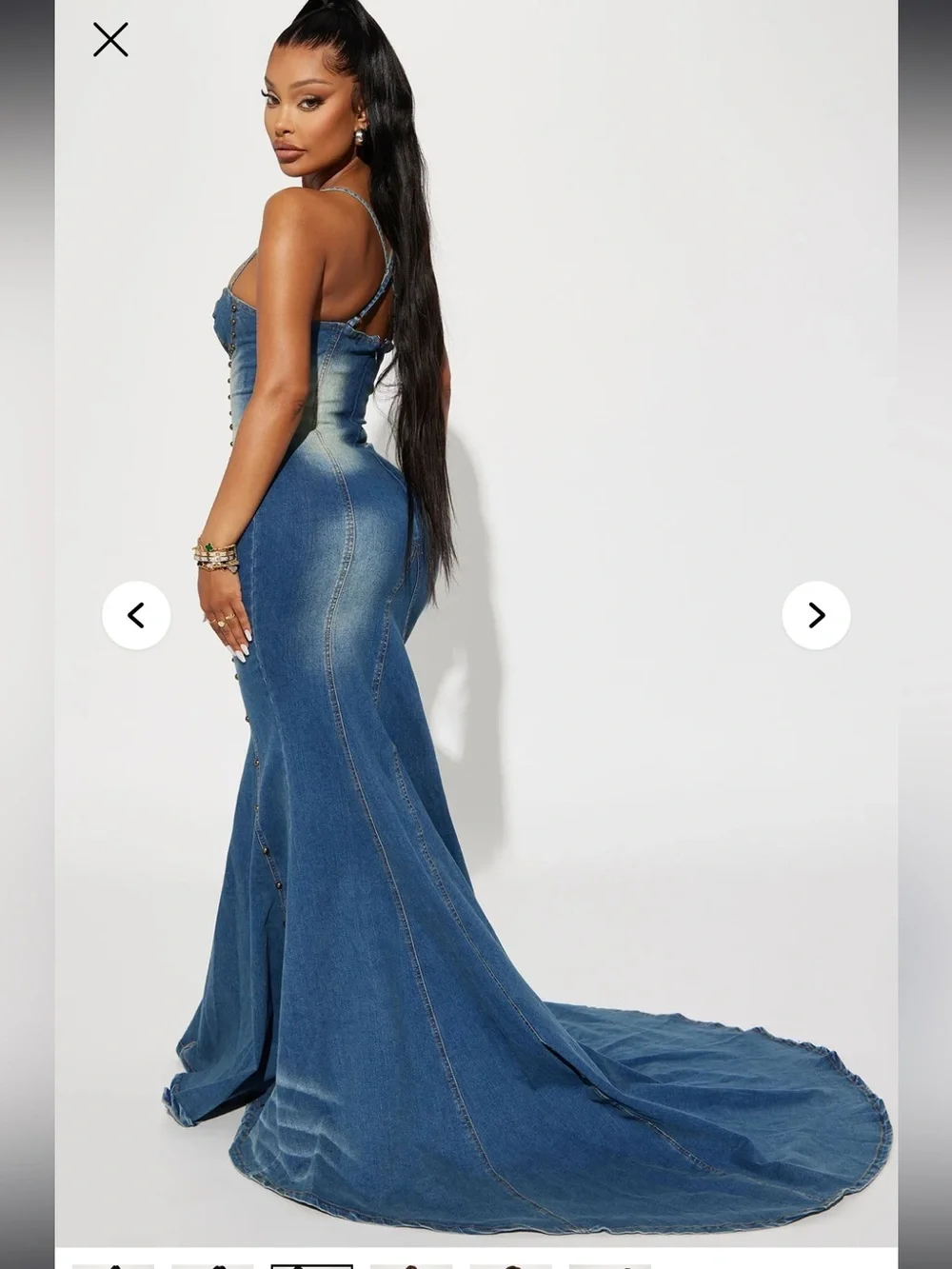 Denim beaded gown Corset Maxi Dress - Blue- country festival stagecoach cowgirl - Picture 1 of 3